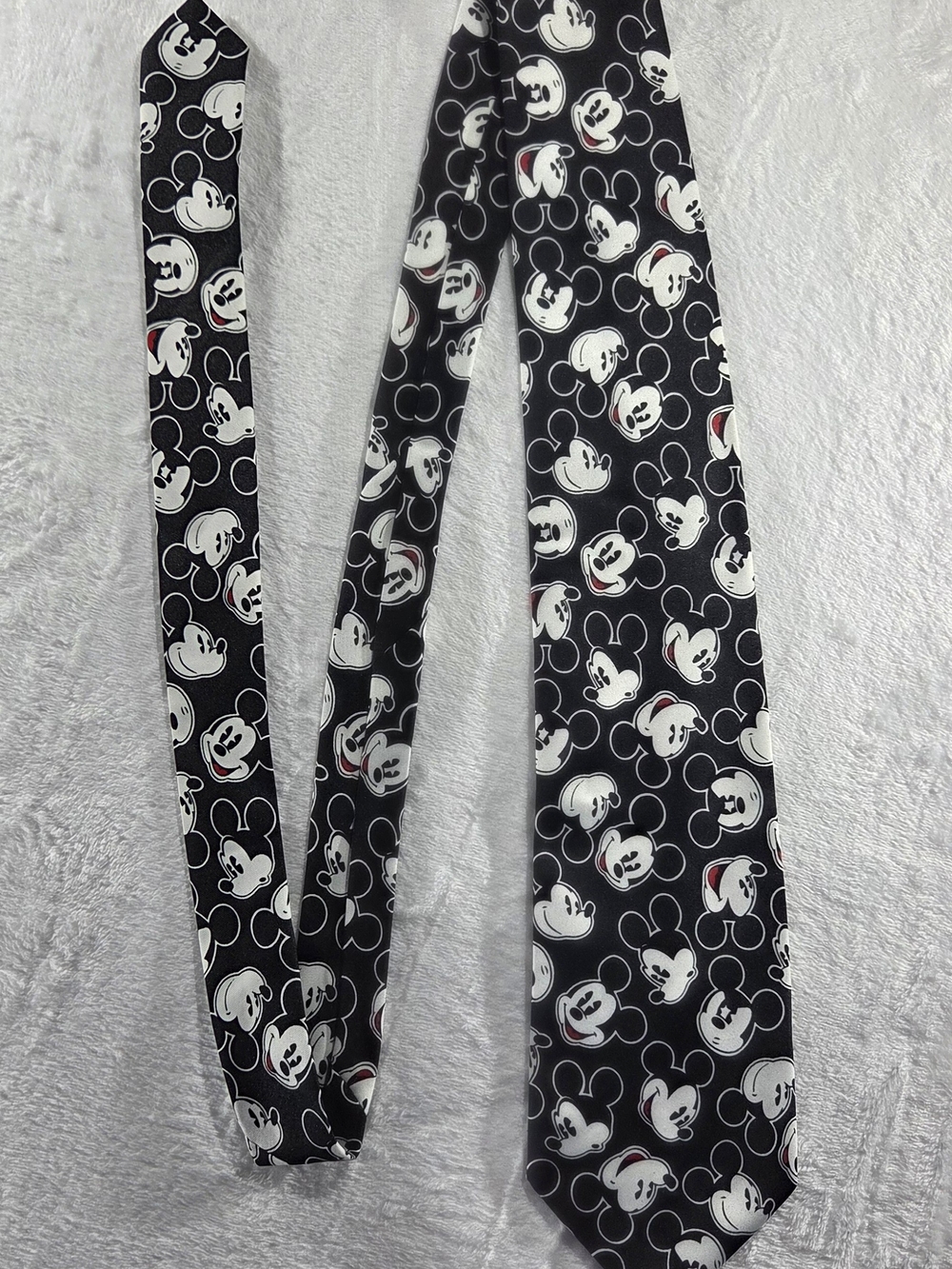 Vintage Disney Mickey Mouse Print Pattern Necktie Black White Red Men's A - 0116